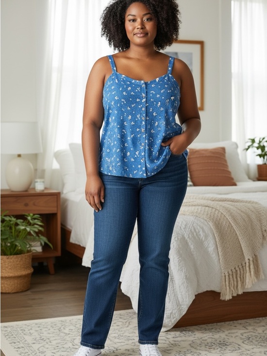 torrid Tops - torrid 4 Blue Floral Tank Blouse Adjustable Straps 4X